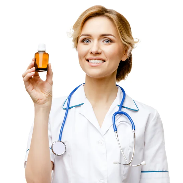 Woman doctor standing on white background — Stock Photo, Image