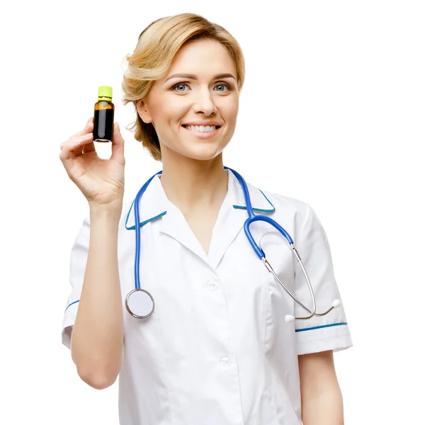 Woman doctor standing on white background — Stock Photo, Image