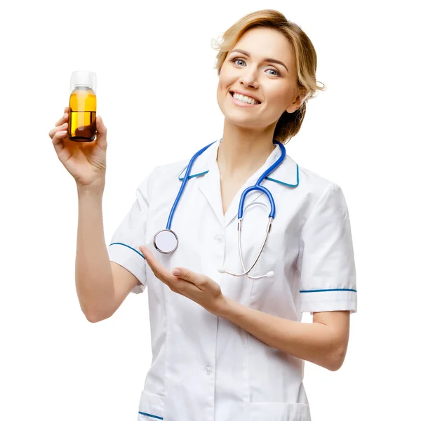 Woman doctor standing on white background — Stock Photo, Image