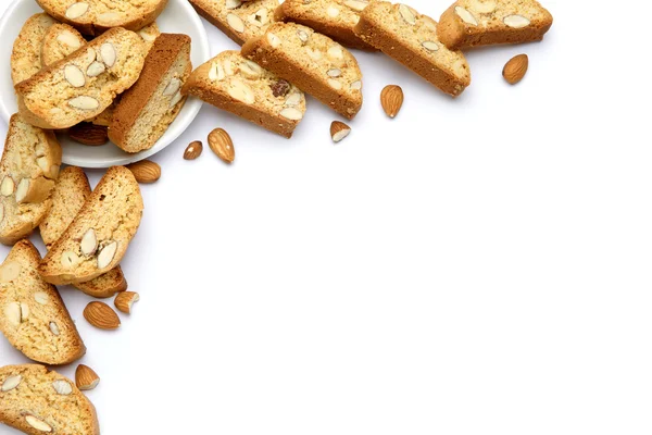 Italian cantuccini cookie with almond filling. Isolated on white background. — Stock Photo, Image