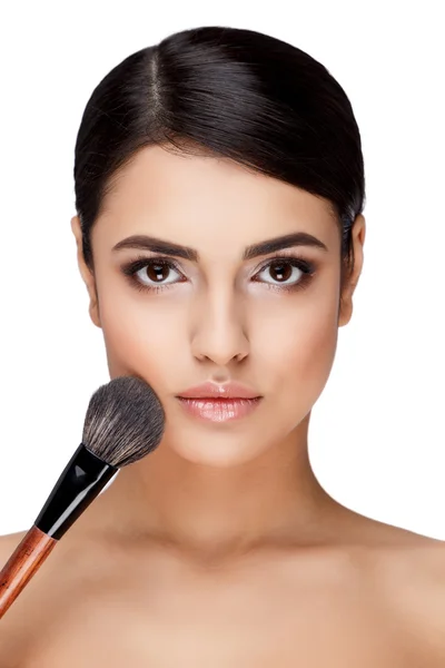 Young brunette woman with beautiful clean skin — Stock Photo, Image