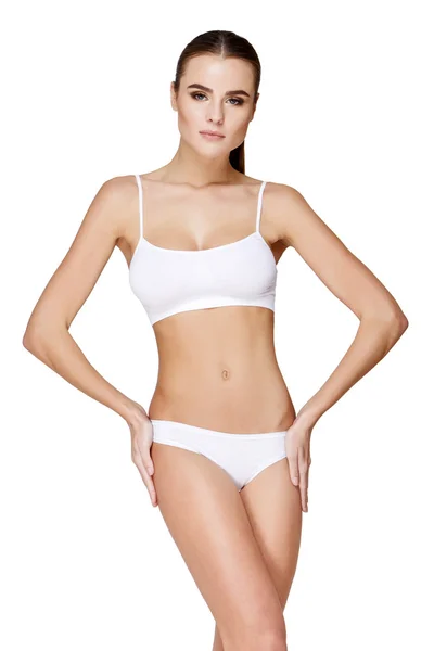 Sexy jovem menina no branco lingerie — Fotografia de Stock