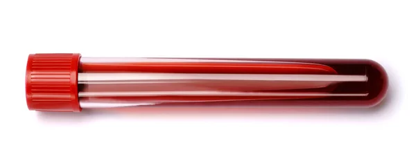 Reagenzglas mit rotem Stecker isoliert auf weißem Hintergrund mit Clipping-Pfad — Stockfoto