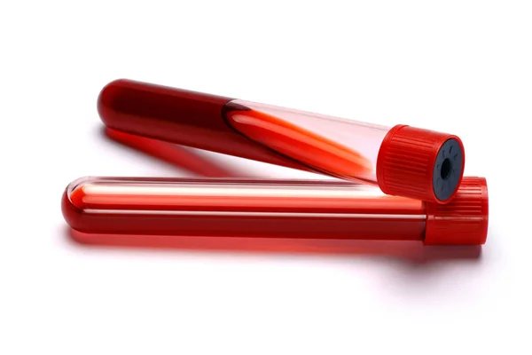 Rurka testowa z czerwoną wtyczką izolowana na białym tle — Zdjęcie stockowe