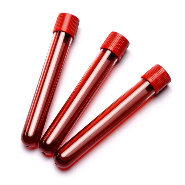 Test tube with red plug isolated on white background — Stock Photo, Image