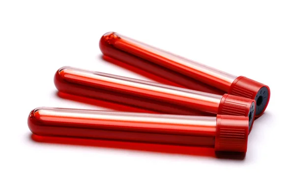 Testovací trubice s červenou zátkou izolované na bílém pozadí — Stock fotografie