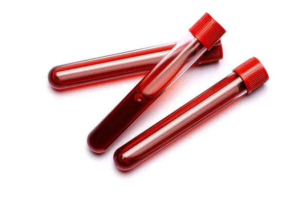 Reagenzglas mit rotem Stecker isoliert auf weißem Hintergrund — Stockfoto