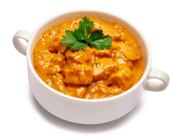 White ceramic bowl of Traditional Chicken Curry isolated on white background with clipping path embedded — Stock Photo, Image