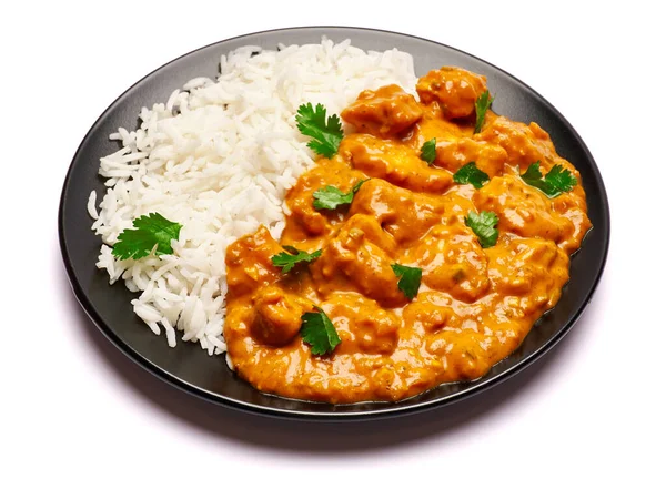 Teller mit traditionellem Chicken Curry isoliert auf weißem Hintergrund mit eingebettetem Clipping-Pfad — Stockfoto