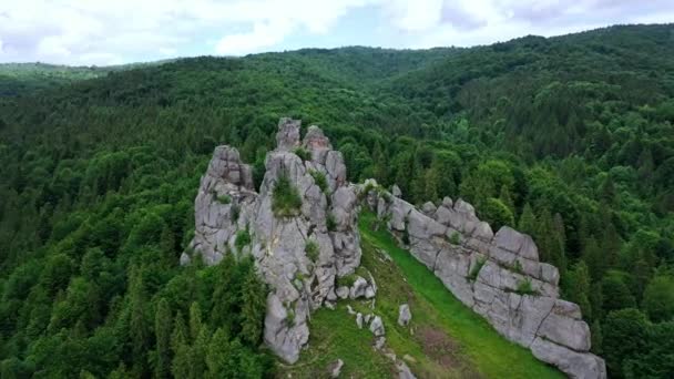 Veduta aerea drone del famoso ucraino medievale scogliera-side rovine fortezza di Tustan — Video Stock