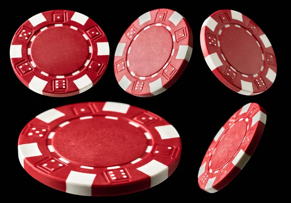 검은 배경에 분리 된 카지노 도박 칩 세트 — 스톡 사진