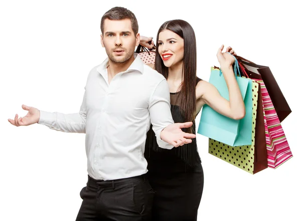 Couple with shopping bags — Stock Photo, Image