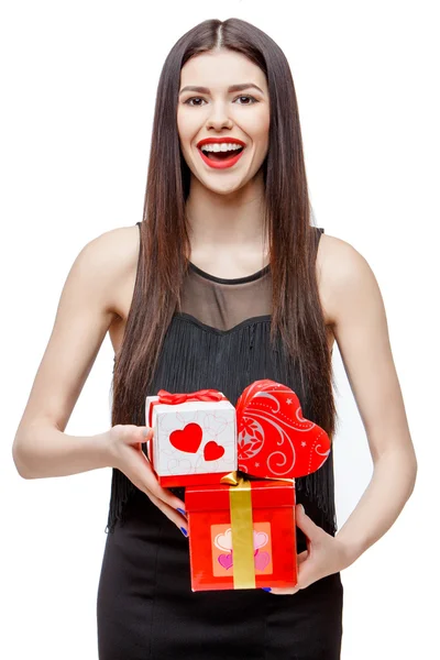 Donna attraente con confezione regalo — Foto Stock