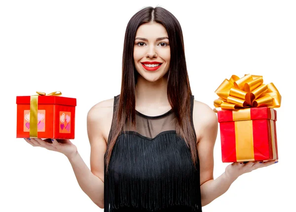 Mujer atractiva con caja de regalo —  Fotos de Stock