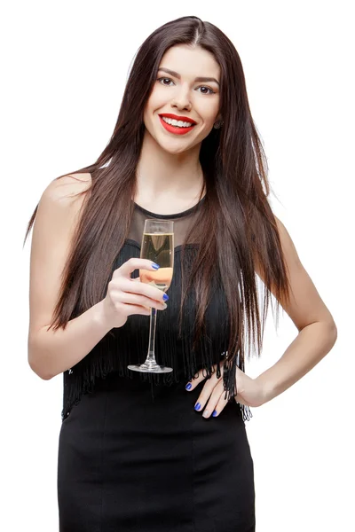 Jovem celebrando mulher vestido preto — Fotografia de Stock