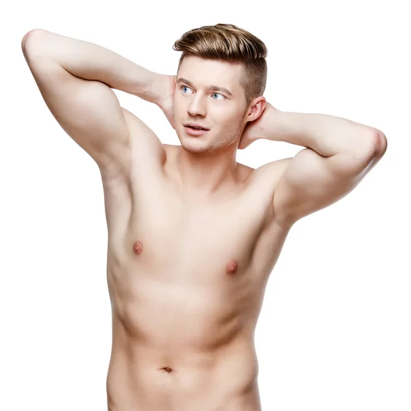 Shirtless jongeman geïsoleerd op wit — Stockfoto