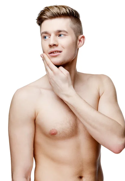 Young shirtless man isolated on white — Stock Photo, Image