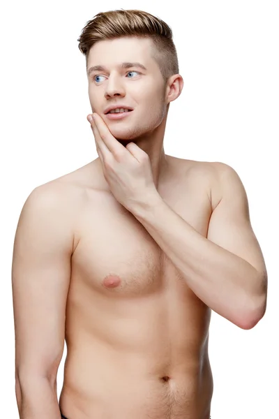 Young shirtless man isolated on white — Stock Photo, Image