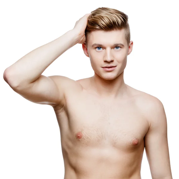 Junger Mann ohne Hemd isoliert auf weiß — Stockfoto
