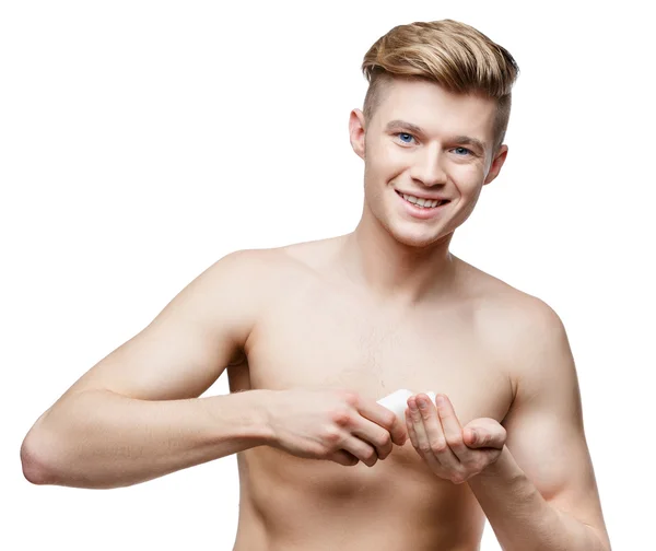 Νεαρός shirtless απομονωθεί σε λευκό — Φωτογραφία Αρχείου