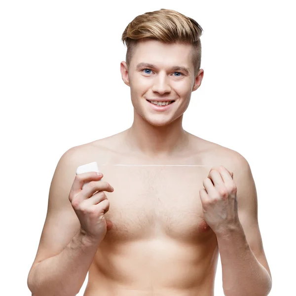 Shirtless jongeman geïsoleerd op wit — Stockfoto