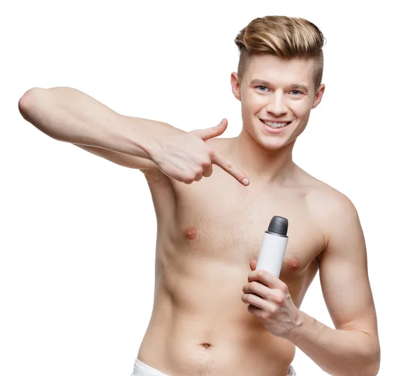 Hombre joven sin camisa aislado en blanco —  Fotos de Stock