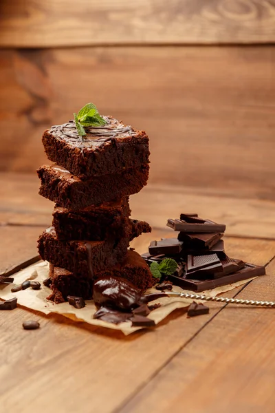 Plate with delicious chocolate brownies — Stock Photo, Image