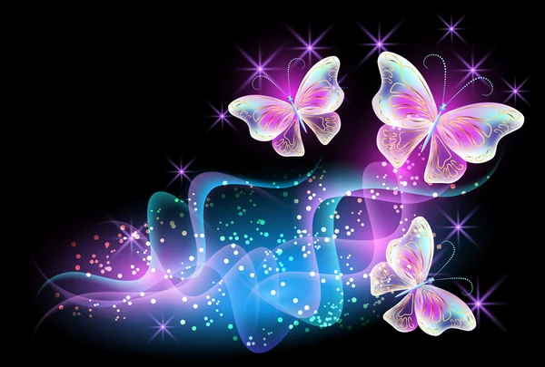Feux d'artifice et papillons magiques — Image vectorielle