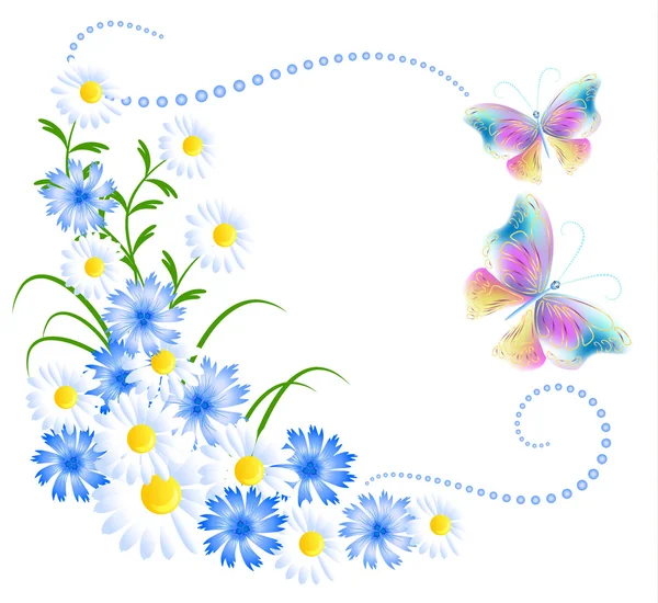 Flowers ornament and butterflies — Stockvector