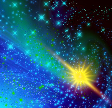 Kuyruklu yıldız uçan ile kozmik uzay 