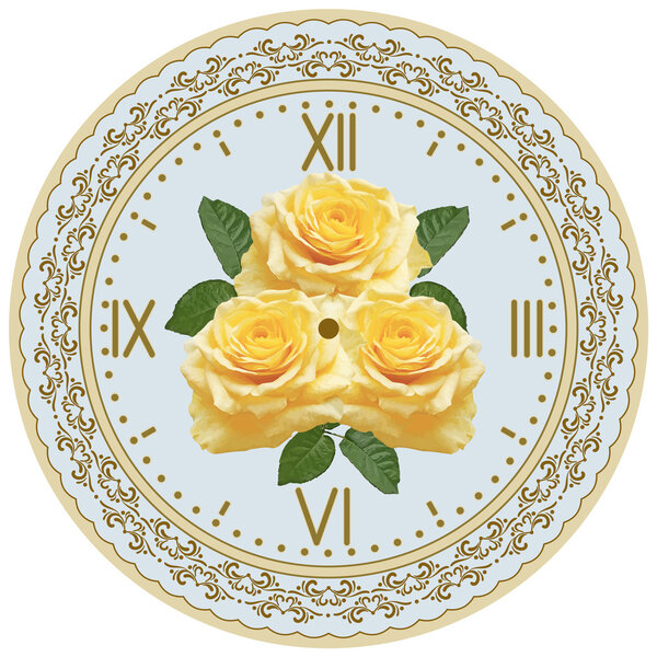 Часы с орнаментом и розами
 