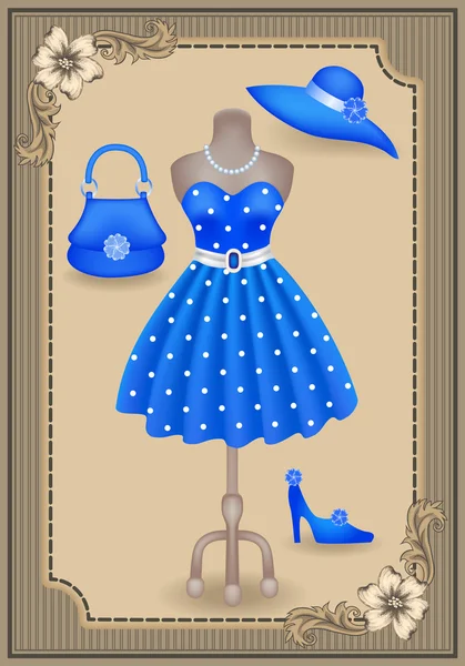 Vestido de moda en estilo retro y accesorios — Vector de stock