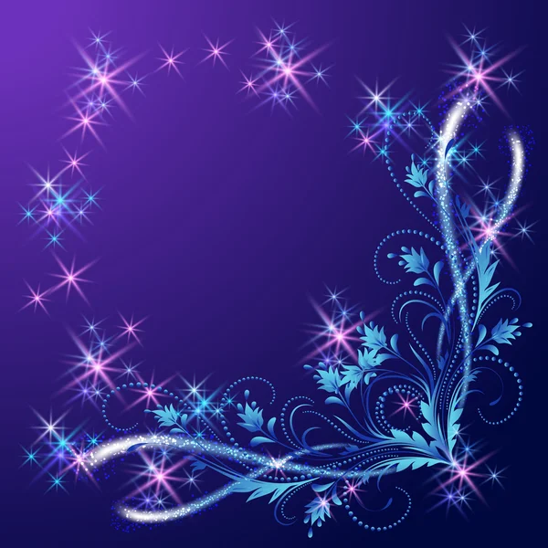 Angolo ornamento floreale con stelle brillanti — Vettoriale Stock