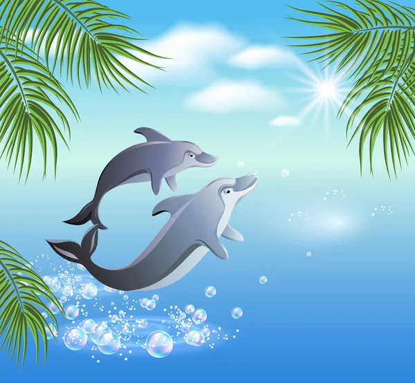 Dolphins leaps from water — Stock Vector