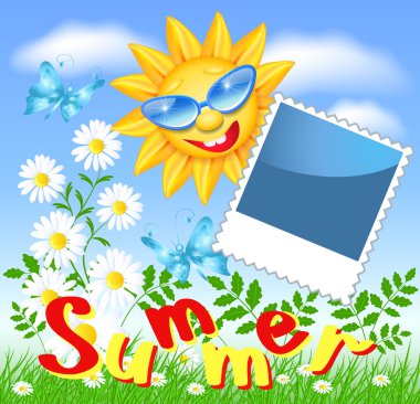 Gülümseyen güneş ve fotoğraf çerçevesi