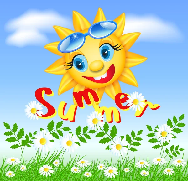 Sol sonriente con inscripción verano — Archivo Imágenes Vectoriales