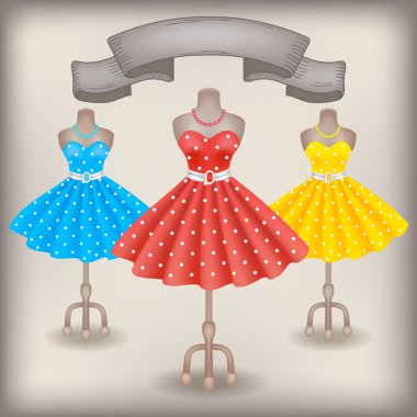 Lekeli kukla üzerinde retro tarzı ile moda elbise