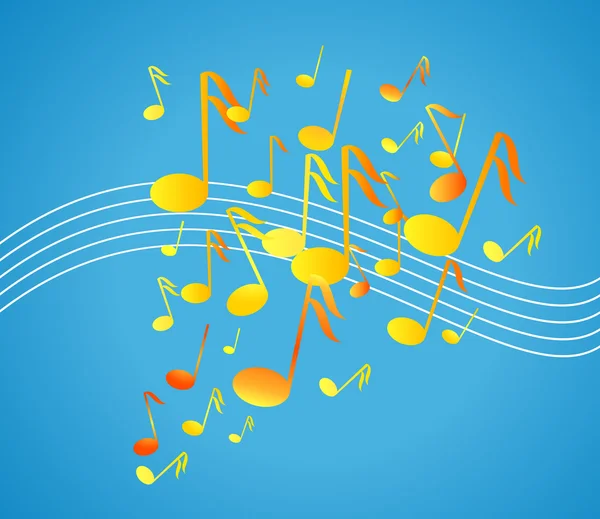 Fondo azul con notas musicales — Vector de stock