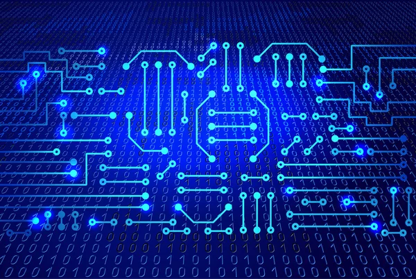 Circuito electrónico e código binário —  Vetores de Stock