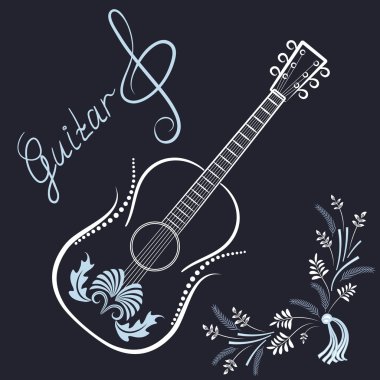 Tiz nota anahtarı ve yazıtlar ile gitar