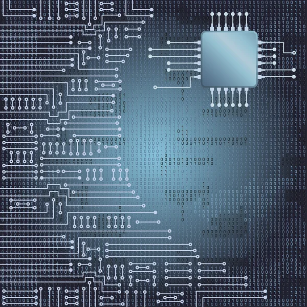 Circuito electrónico e código binário — Vetor de Stock