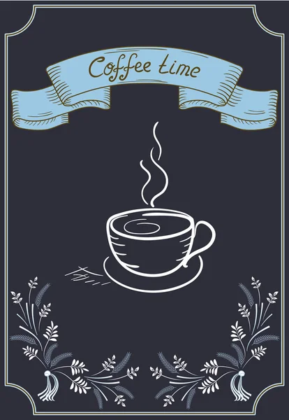 Placa de design para café com ornamento, xícara de café em estilo han — Vetor de Stock