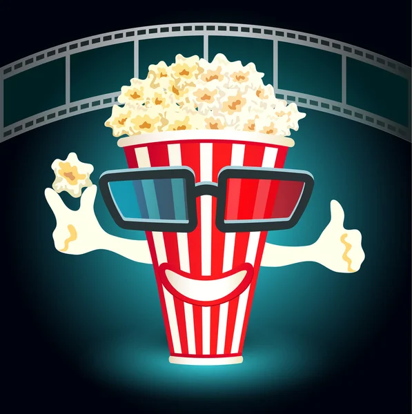 3d glasses put on a box with popcorn — Stock Vector