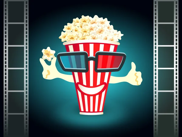 3d glasses put on a box with popcorn — Stock Vector