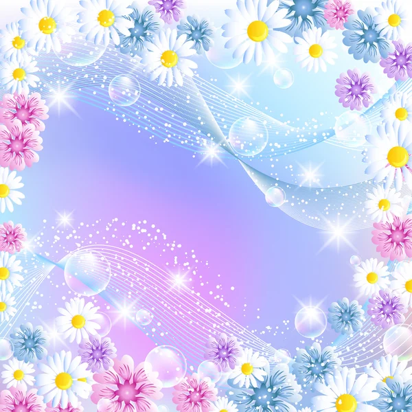 Floral magic background with bubbles and flowers — Stock Vector