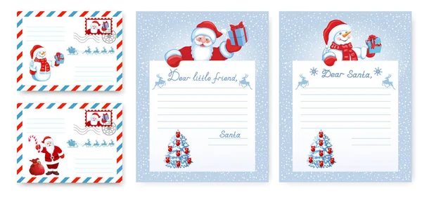 Stel Kerstmis Envelop Sjabloon Indelingsbrief Aan Kerstman — Stockvector