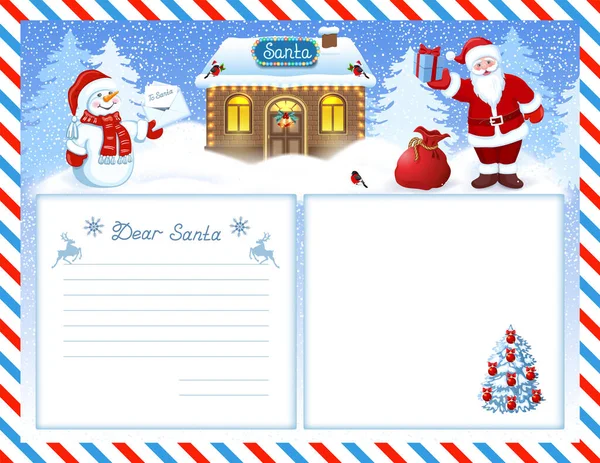 Lettera Babbo Natale Template Con Lista Dei Preferiti Cartone Animato — Vettoriale Stock