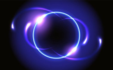 Neon parlak yuvarlak çerçeve ve parlak uzay portalı başka bir boyuta açılan soyut fantastik arkaplan