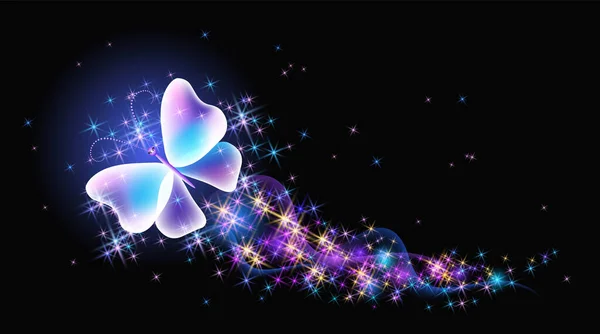 Papillon Magique Avec Étincelle Fantaisie Sentier Flamboyant Étoiles Brillantes Sur — Image vectorielle