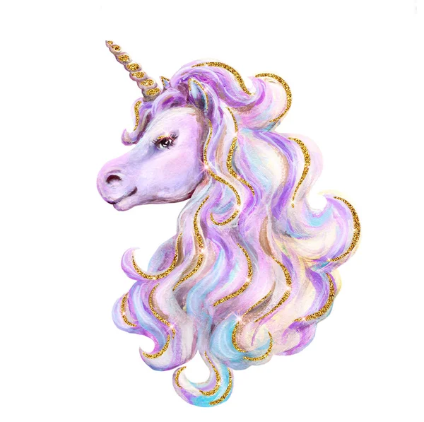 Retrato Lindo Unicornio Mítico Con Lujosa Melena Brillante Cuerno Brillo —  Fotos de Stock